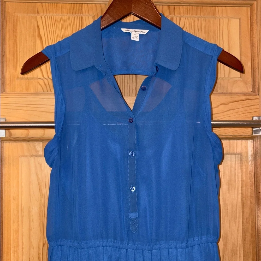 American Eagle Outfitters Sleeveless Pleated Blue Mini Dress Sz S